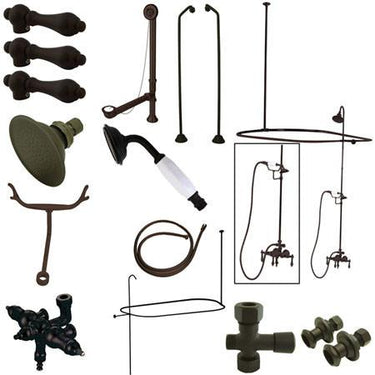 Kingston Brass Vintage Wall Mount Down Spout Clawfoot Tub and Shower with Metal Lever Handles, Oil Rubbed Bronze Clawfoot Tub Set Kingston Brass